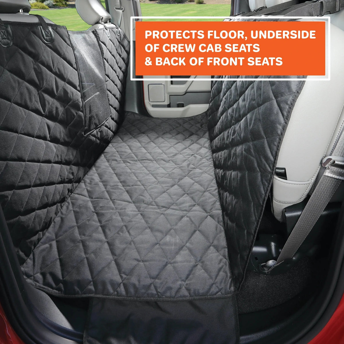 Black Floor Hammock covering the floor, the underside of the folded rear seats and the backs of the front seats