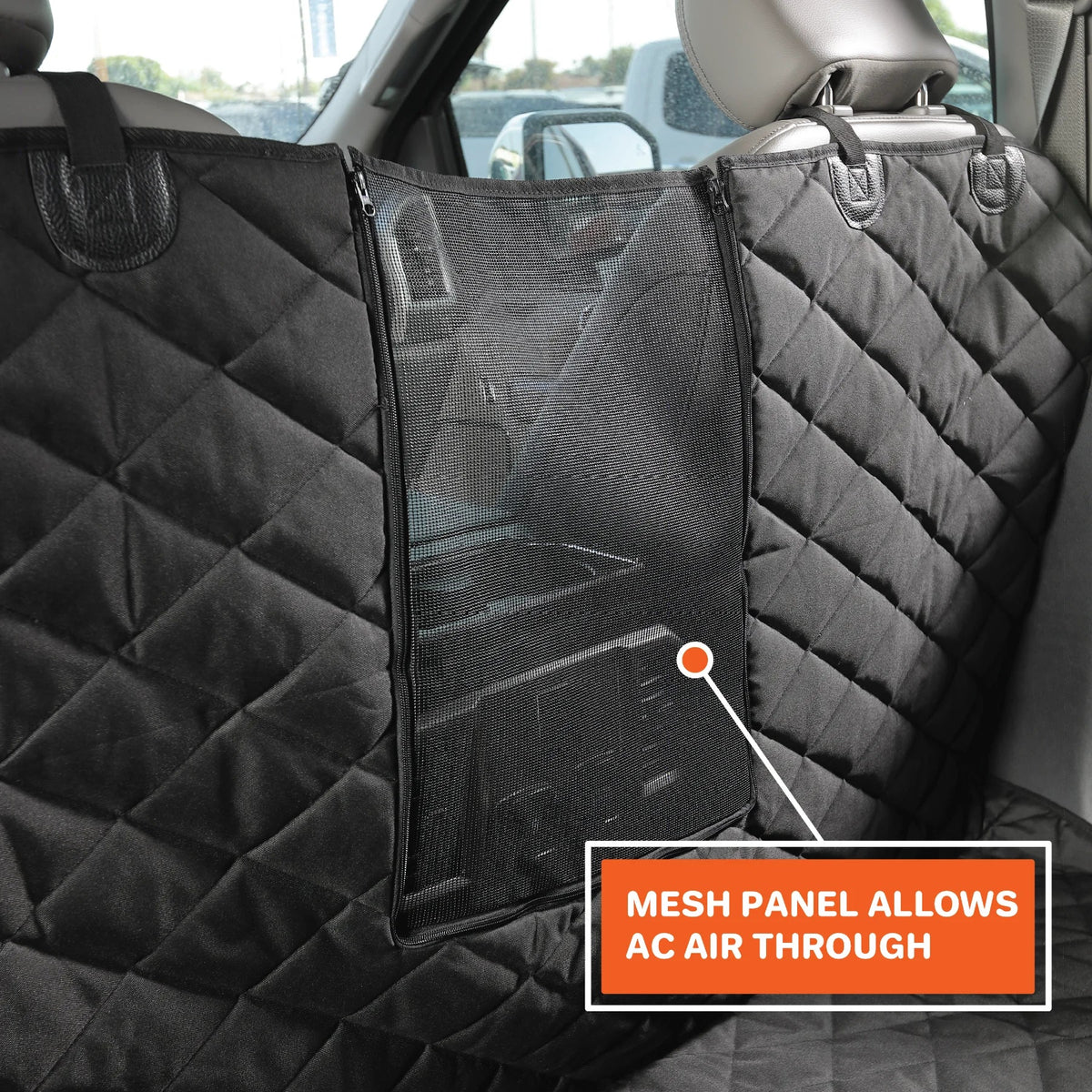 The Floor Hammock's mesh panel behind the front seats, so air from the front can reach the back