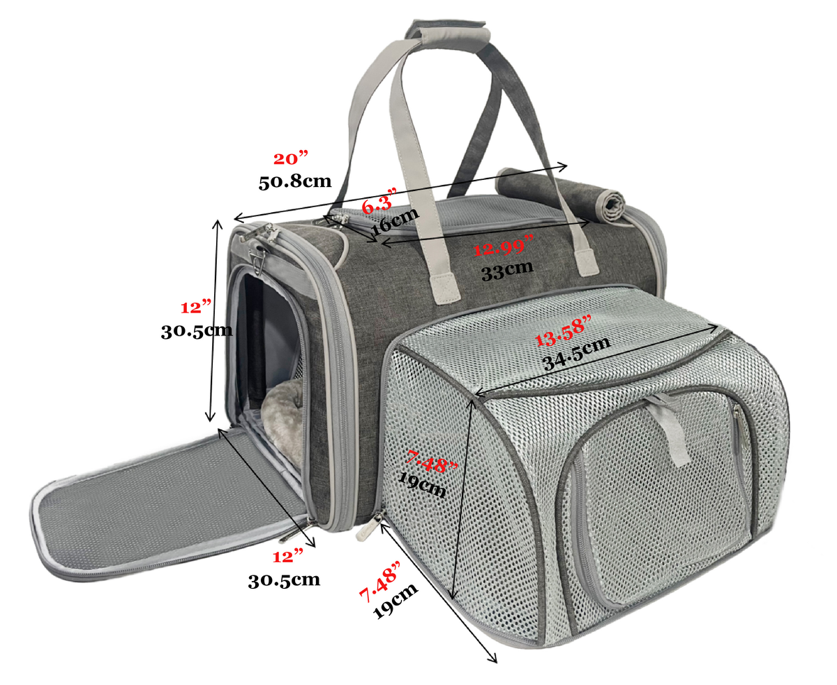 Measurements of the Big Apple XL: 20 inches long and 12 inches high, with the expanded side panel sizes