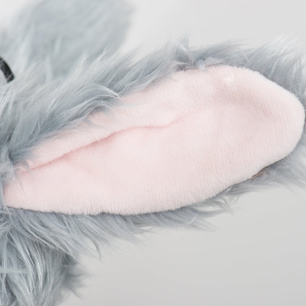 Close-up of the bunny toy's soft pink inner ear