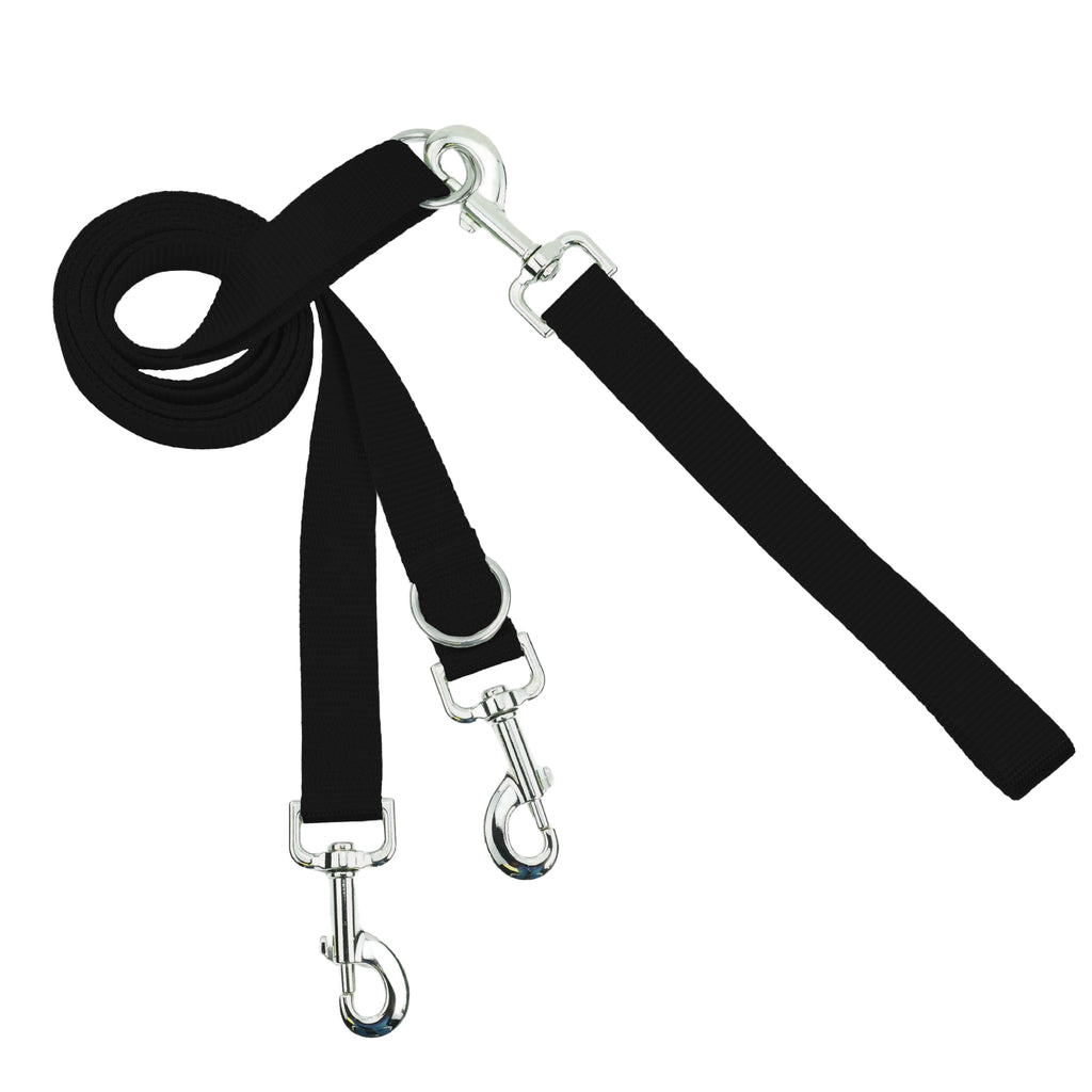 Long black Euro leash with a metal clip at each end and two adjustable rings