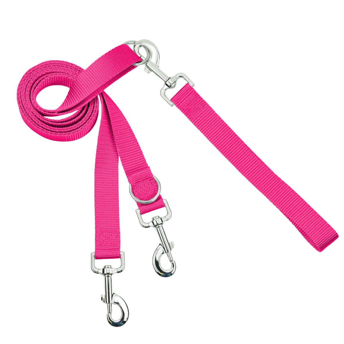 Long hot pink Euro leash with a metal clip at each end and two adjustable rings