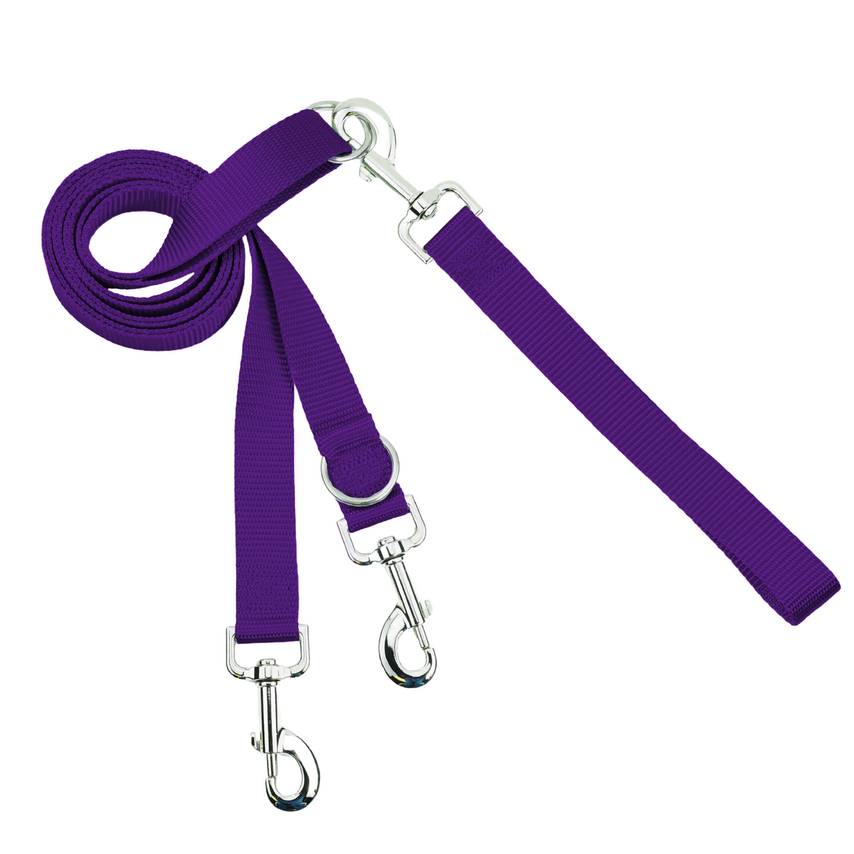 Long purple Euro leash with clips at both ends and a sliding ring for adjusting the length