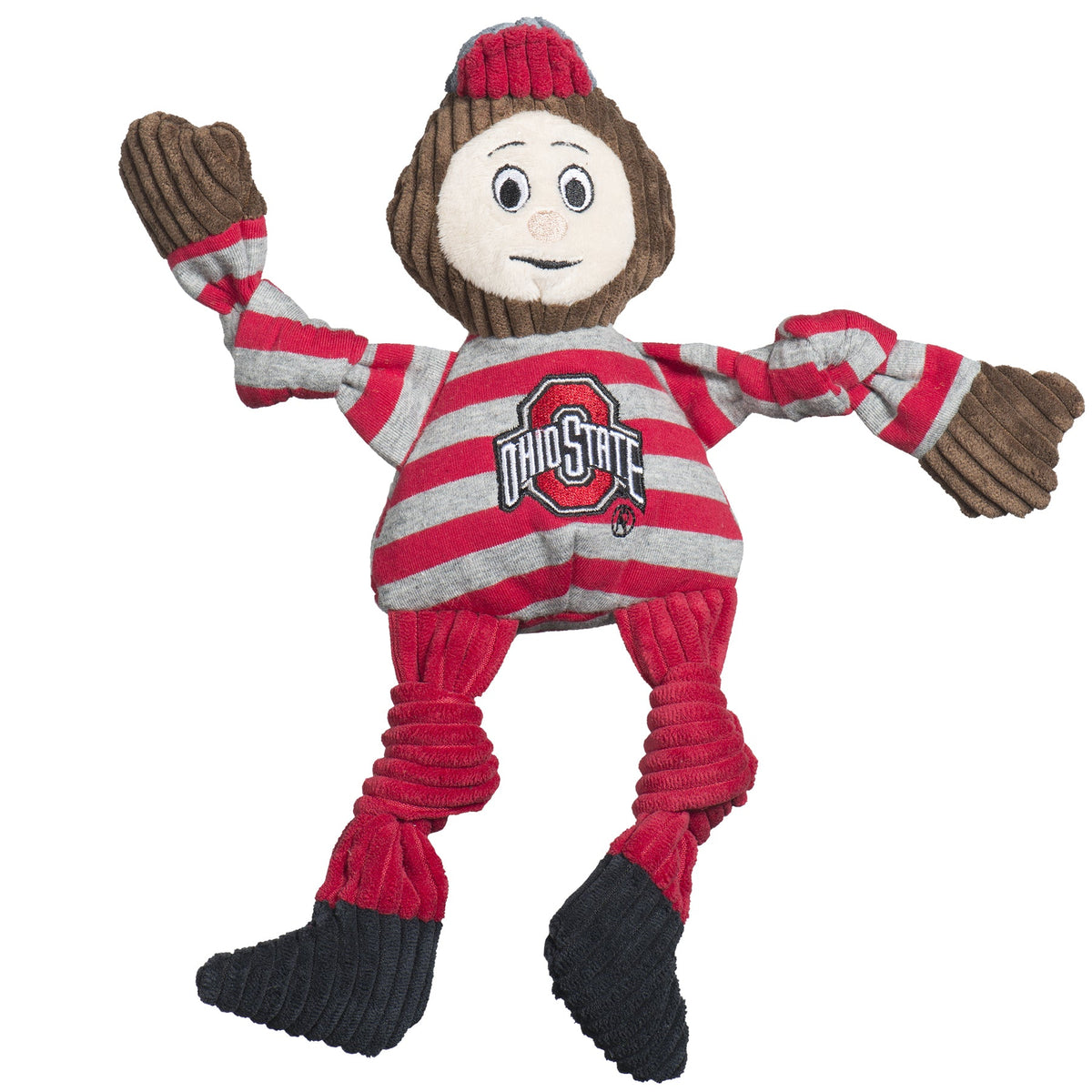 Brutus the Buckeye Knottie in the large size with its arms raised