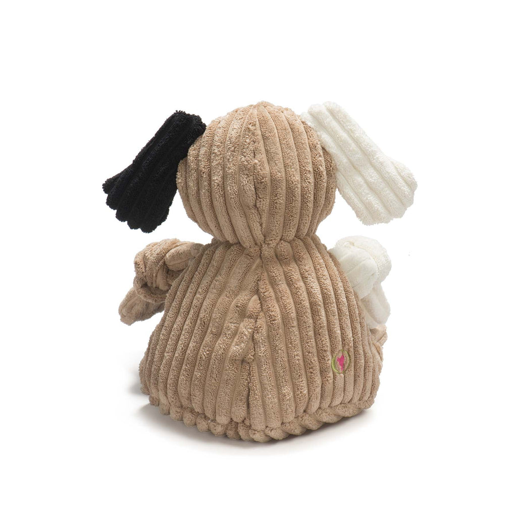 Back of the tan corduroy Patches toy showing its white and black ears