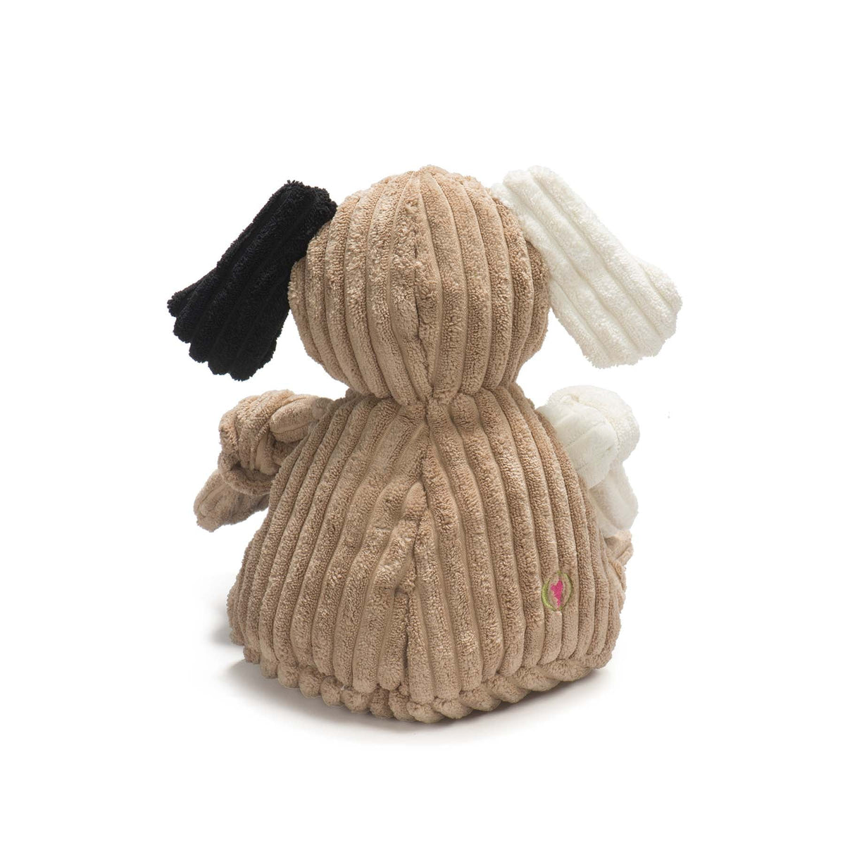 Back of the tan corduroy Patches toy showing its white and black ears