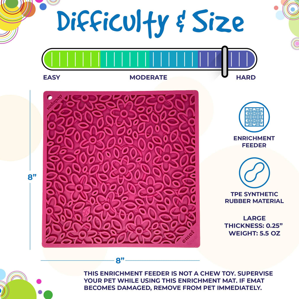 Size and difficulty chart for the large flower lick mat