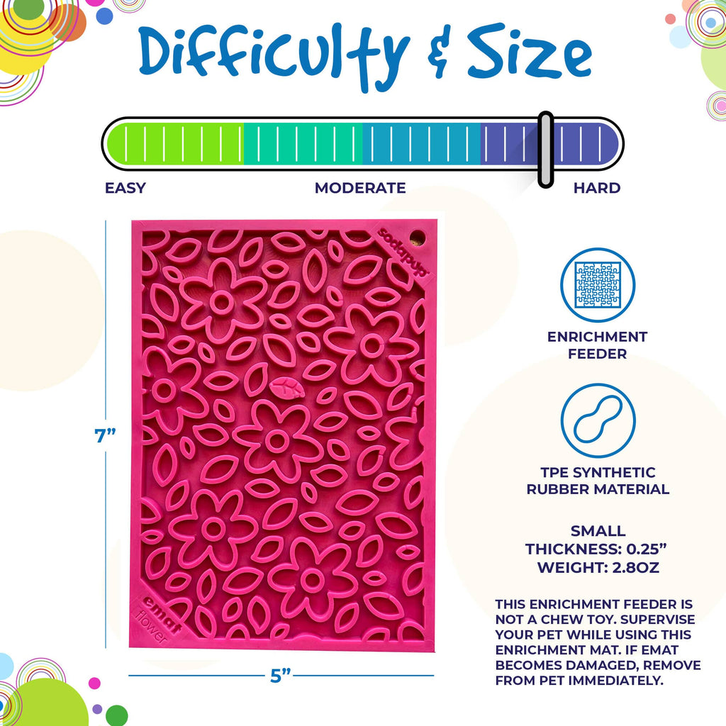 Size and difficulty chart for the small flower lick mat