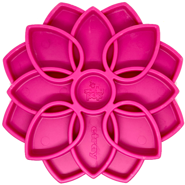 Pink flower-shaped slow feeder tray