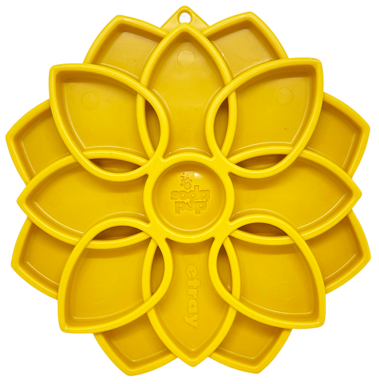 Yellow flower-shaped slow feeder tray