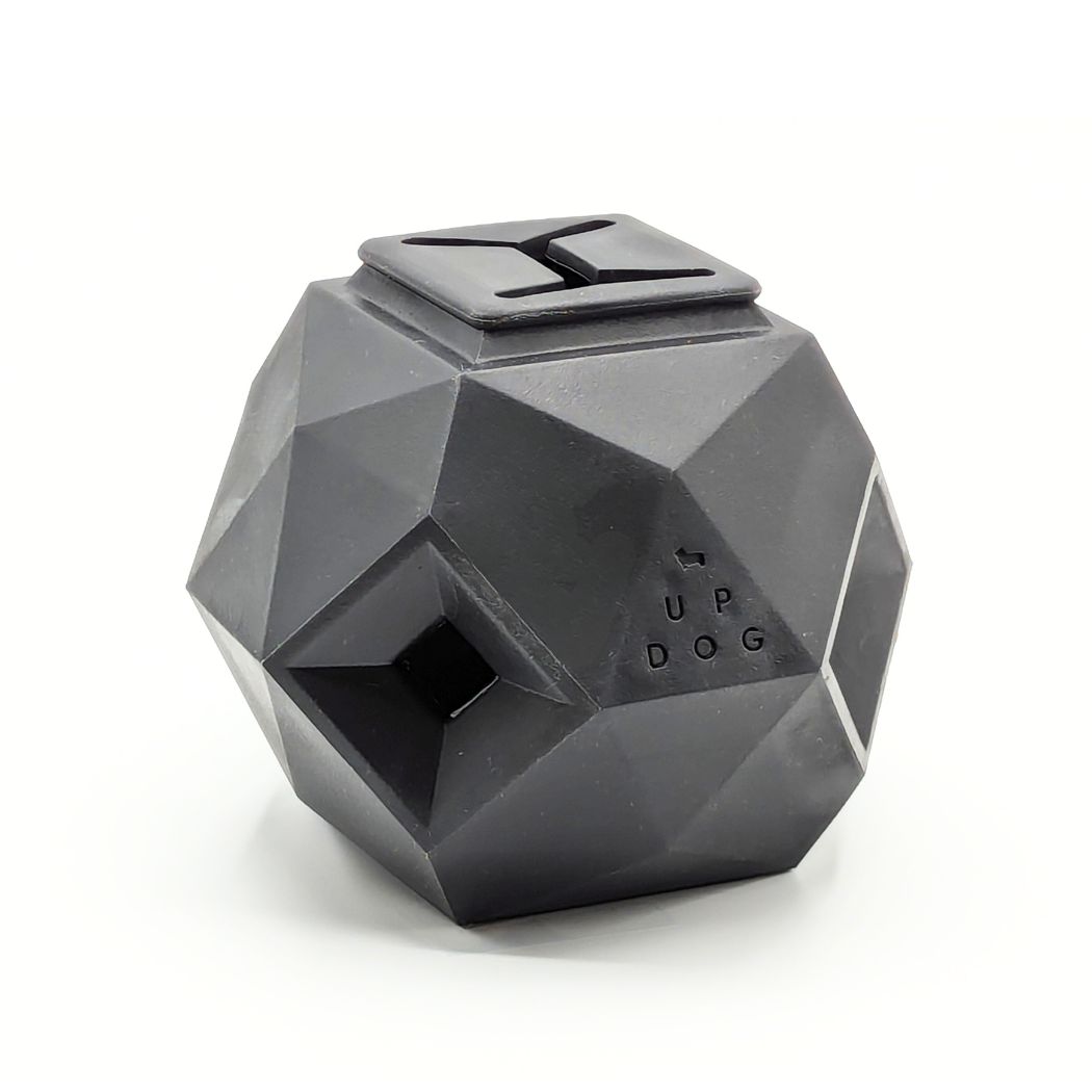 Charcoal geometric treat dispensing dog toy