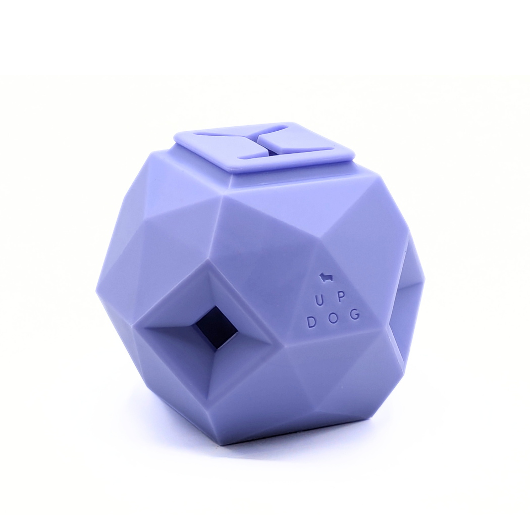 Lavender geometric treat dispensing dog toy