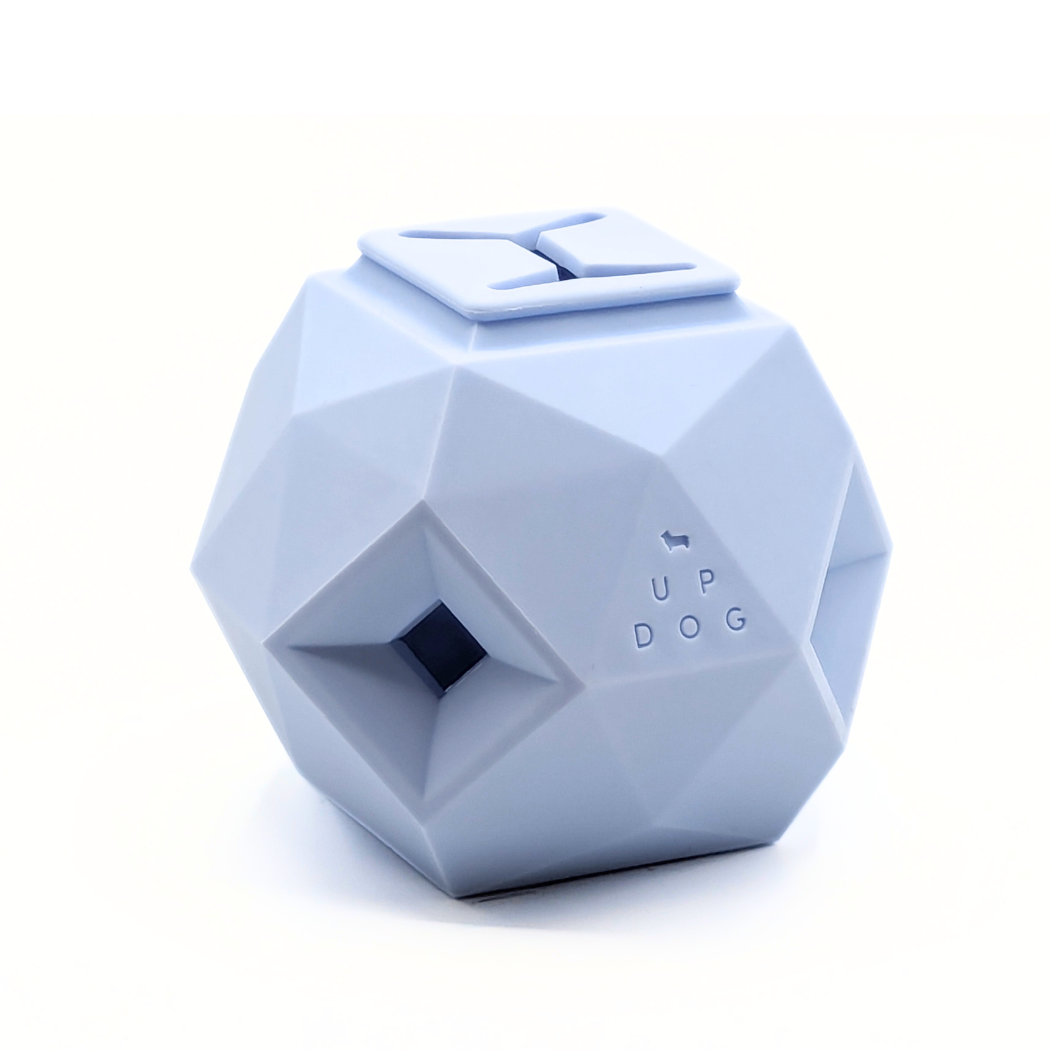 Light blue geometric treat dispensing dog toy
