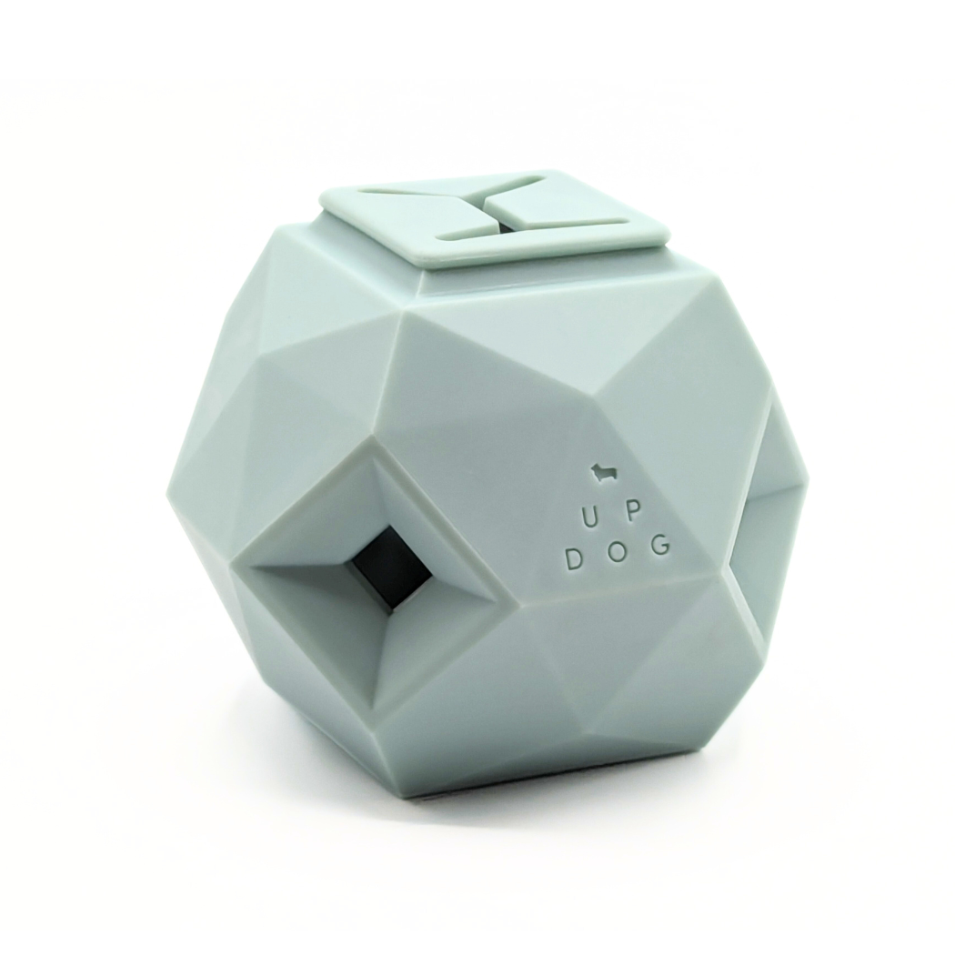 Sage green geometric treat dispensing dog toy