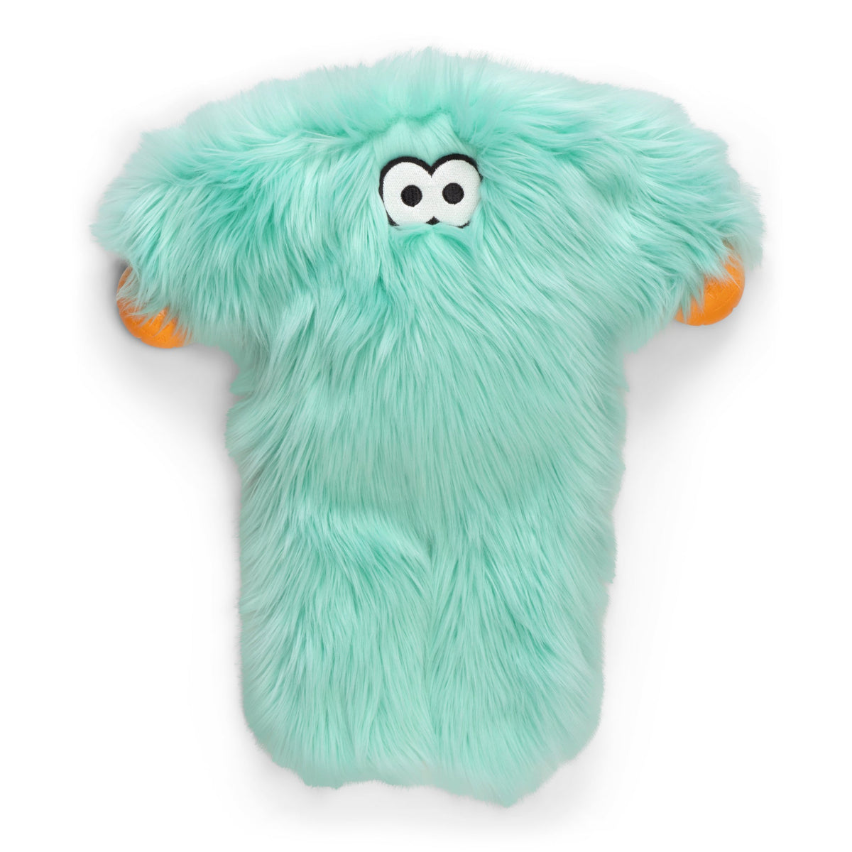 Mint long-legged shaggy plush dog toy with googly eyes