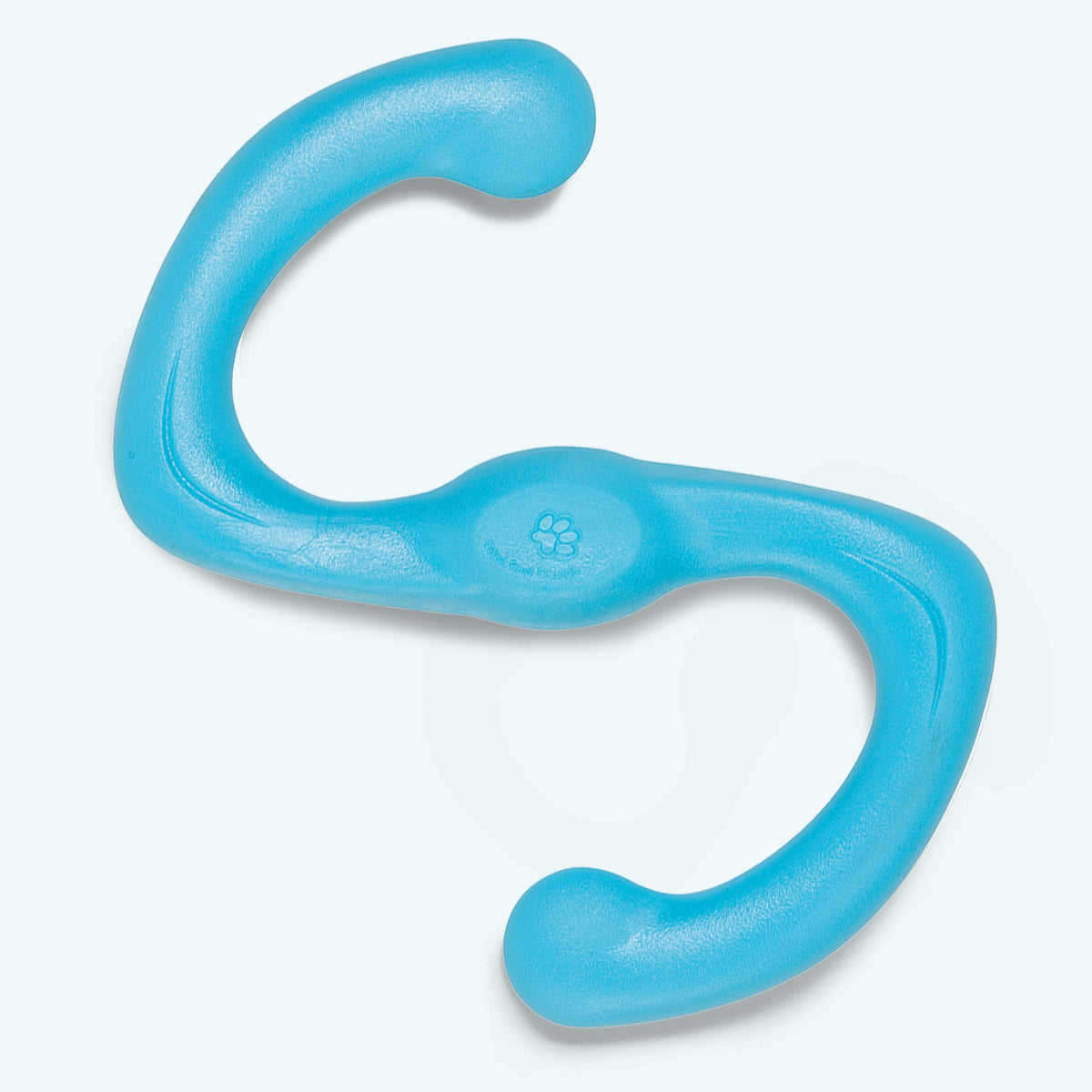 Blue S-shaped stretchy rubber tug toy