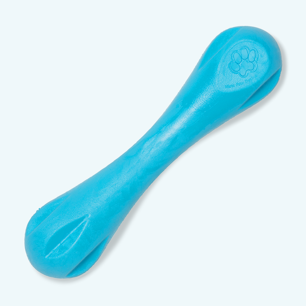 Blue bone-shaped rubber dog chew toy