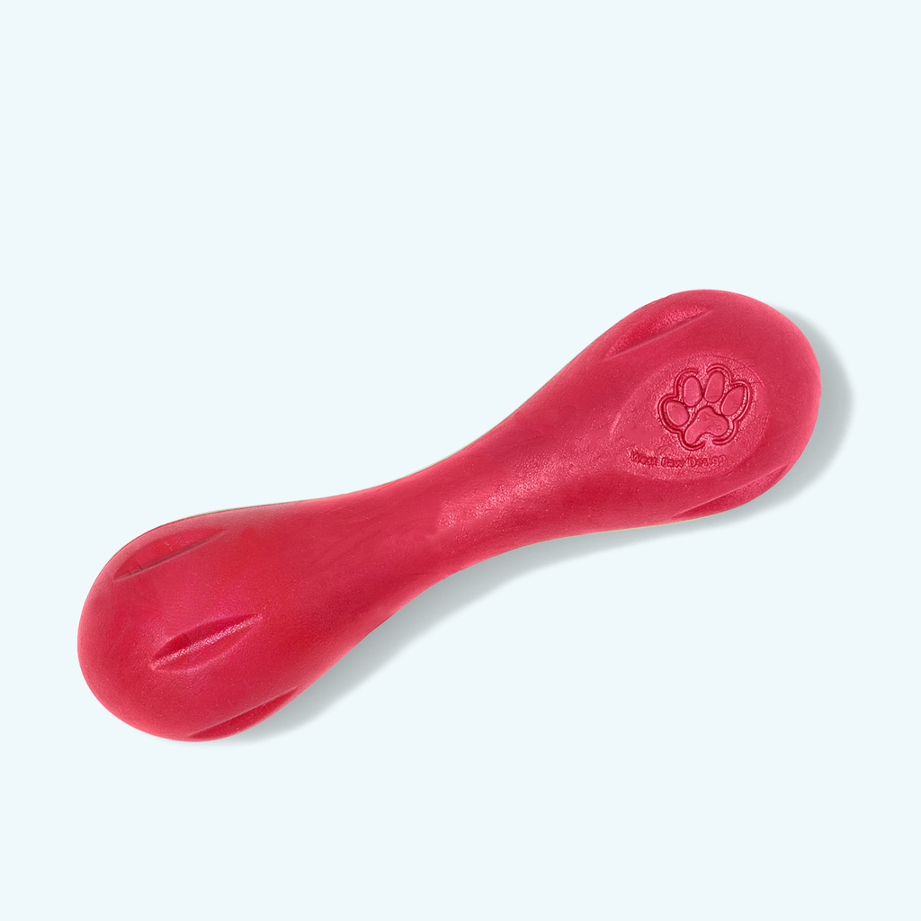 Red bone-shaped rubber dog chew toy