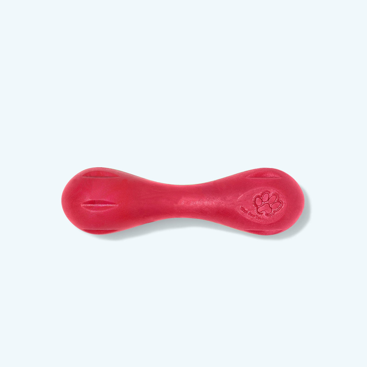 Small red bone-shaped rubber dog chew toy