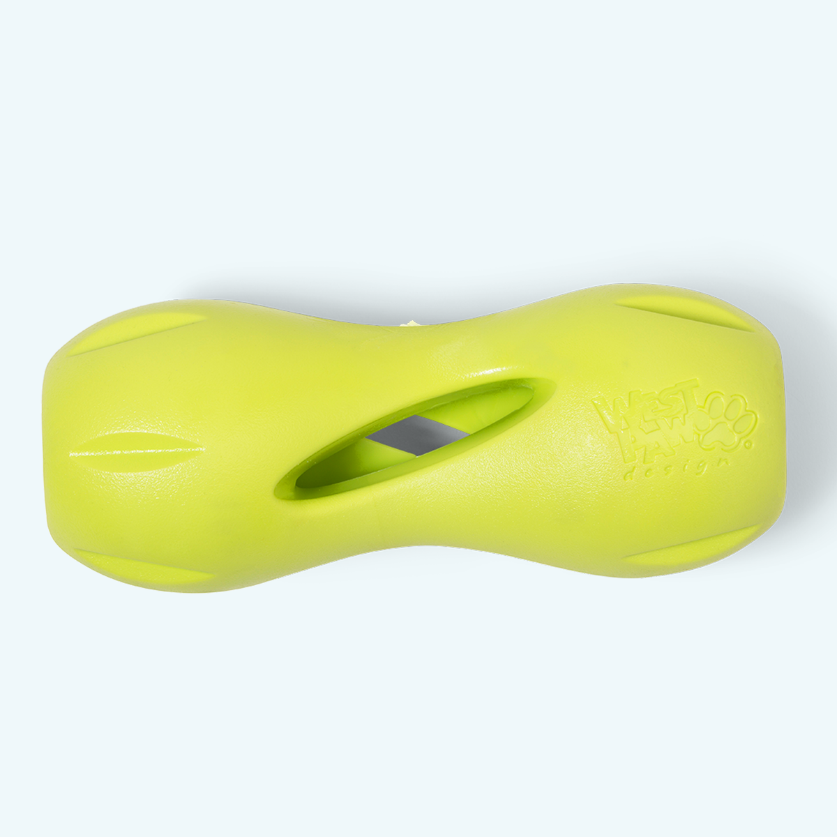 Large lime hourglass-shaped rubber treat toy