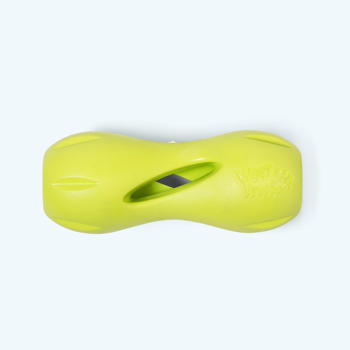 Small lime hourglass-shaped rubber treat toy