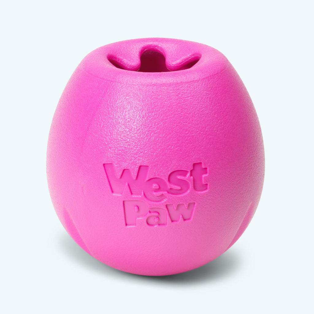 Pink egg-shaped rubber treat toy for dogs
