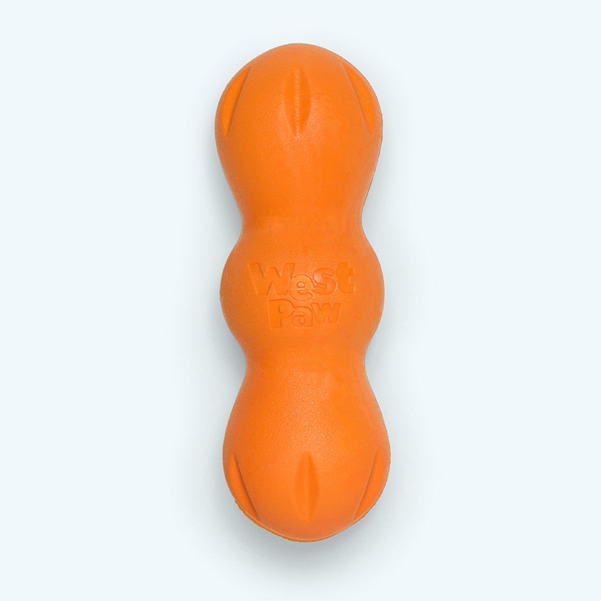 Orange three-lobed rubber chew toy