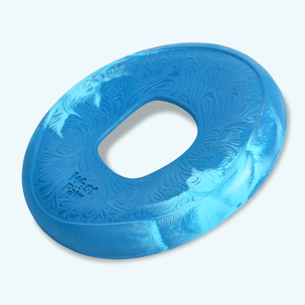 Blue marbled rubber flying ring dog toy