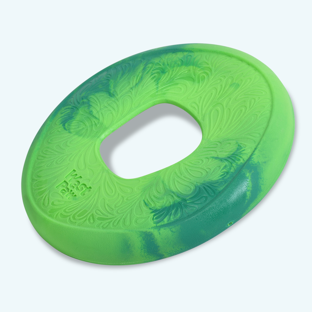 Green marbled flying ring dog toy