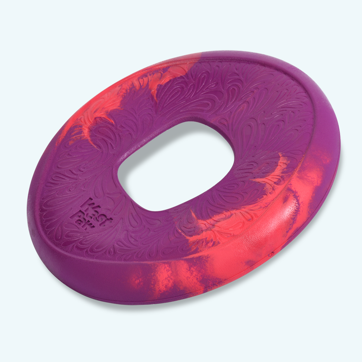 Red and purple marbled flying ring dog toy