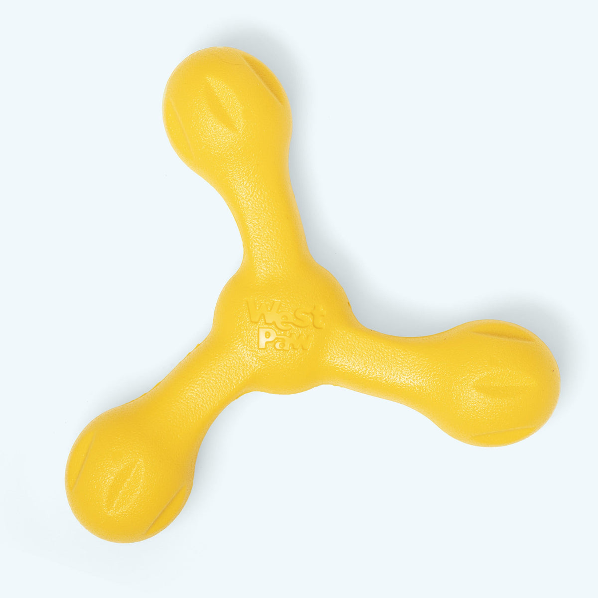 Yellow three-armed rubber fetch toy