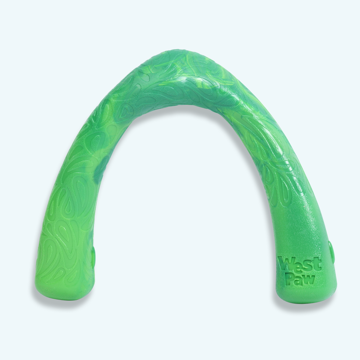 Green arch-shaped rubber dog tug toy