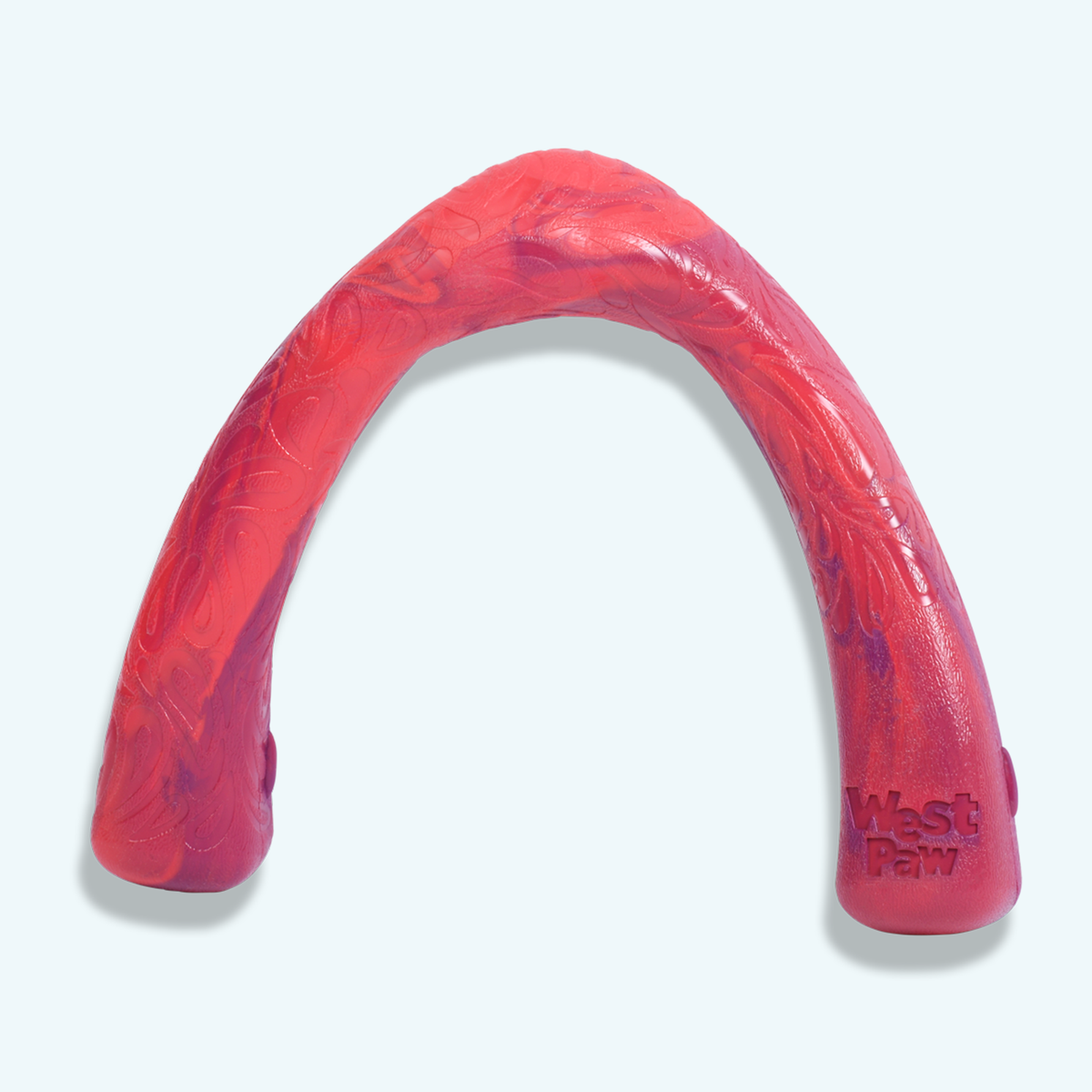 Red arch-shaped rubber dog tug toy