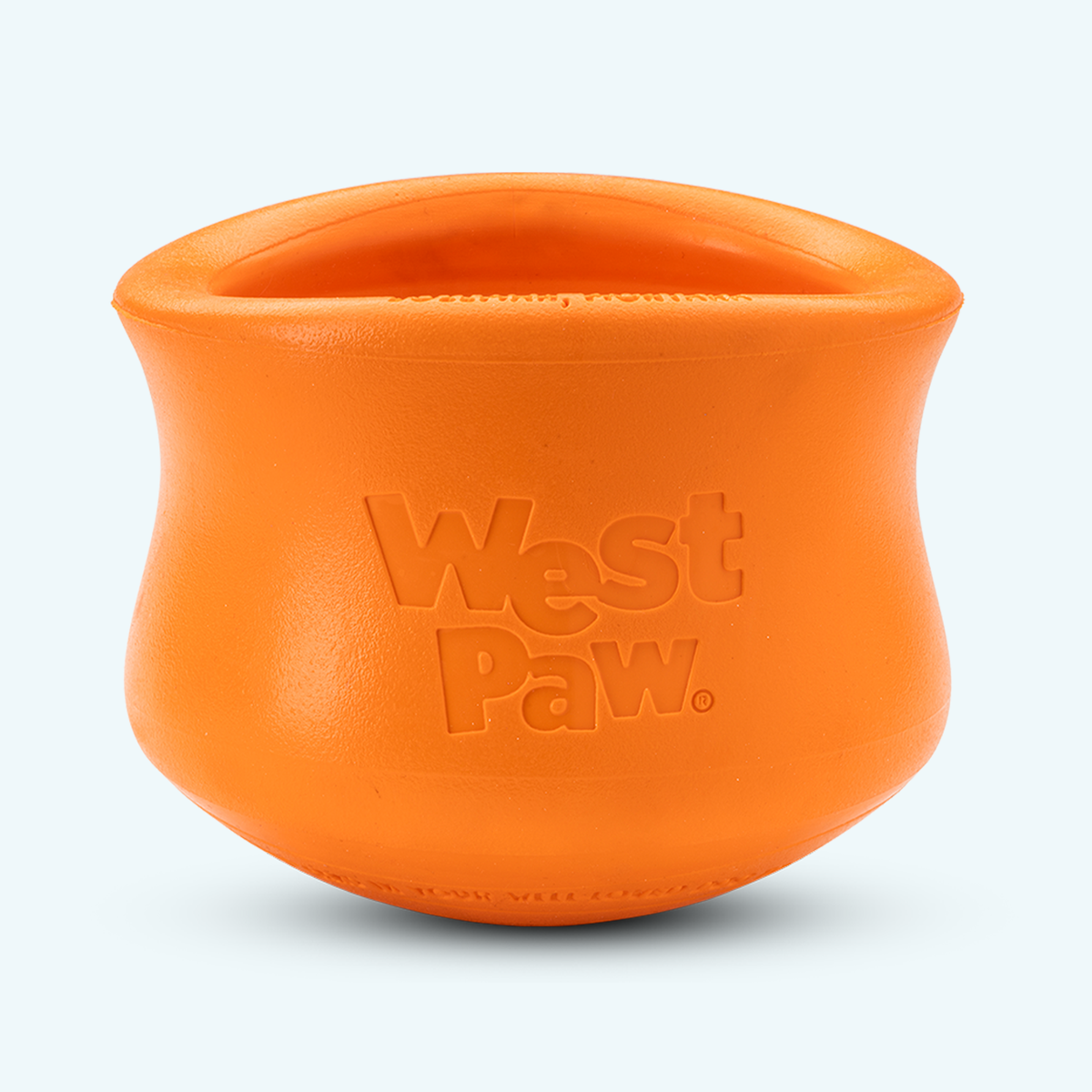 Orange pot-shaped rubber treat toy for dogs