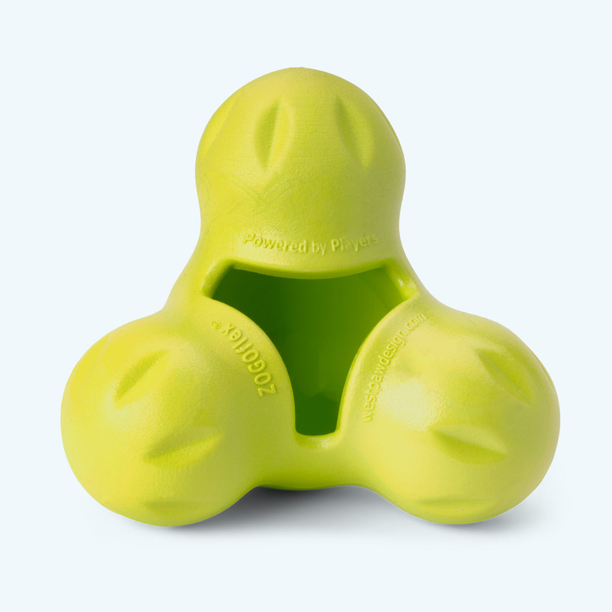 Lime three-lobed rubber treat toy, empty