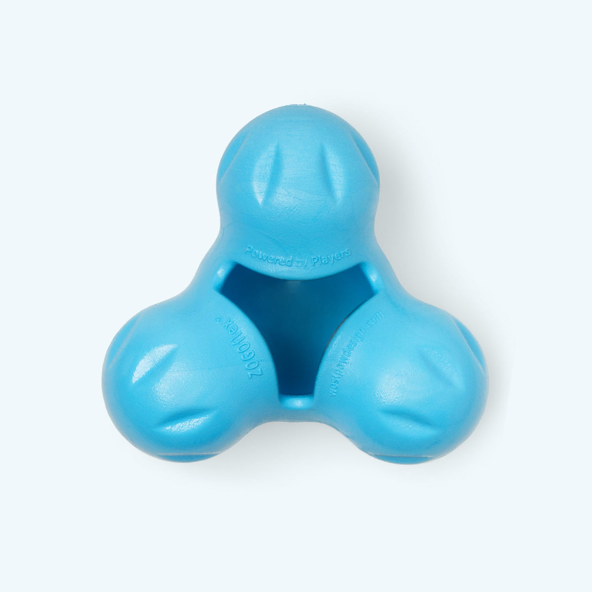 Small blue three-lobed treat toy