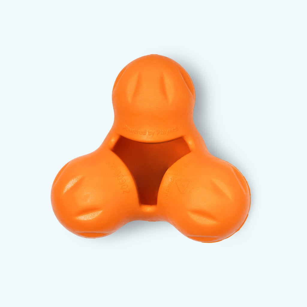 Small orange three-lobed treat toy