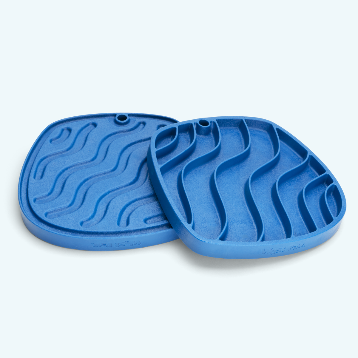 Two blue wavy-pattern lick mats
