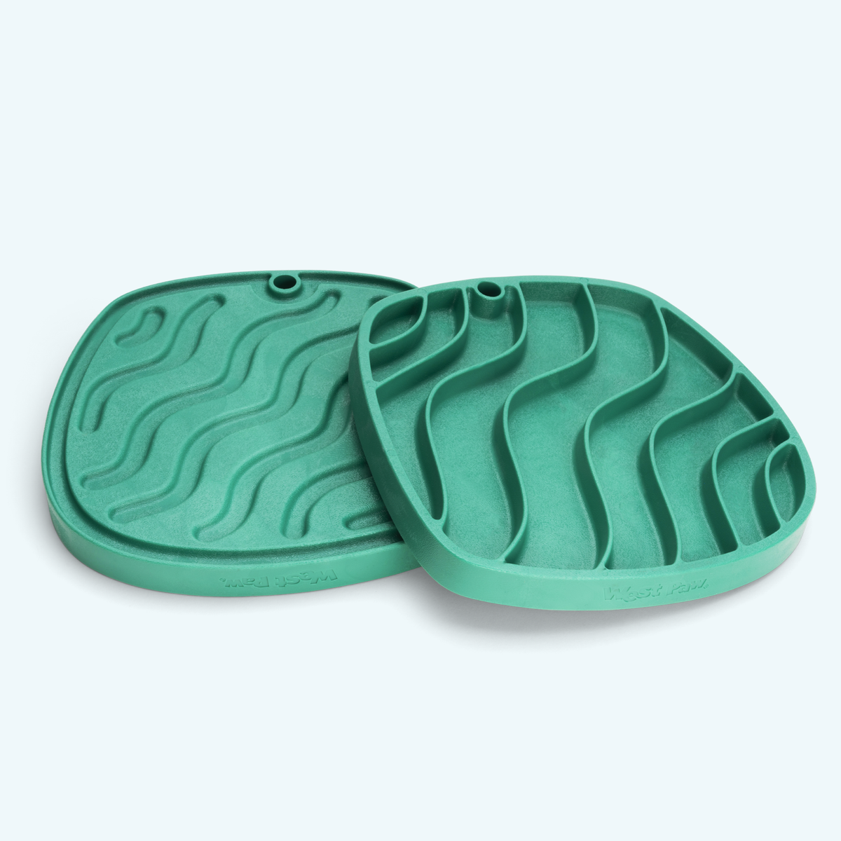 Two green wavy-pattern lick mats